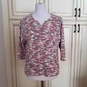 Alfred Dunner V-Neck Sweater - Alpine Lodge Blush - Size PL